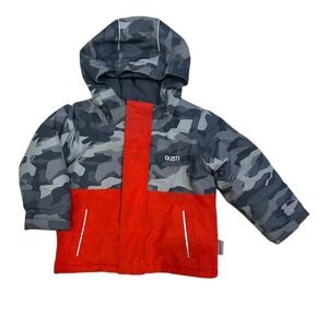 Gusti Boys Puffy Winter Coat Gray Camo Red Sz 24M Thinsulate‎ Hooded Snow Winter